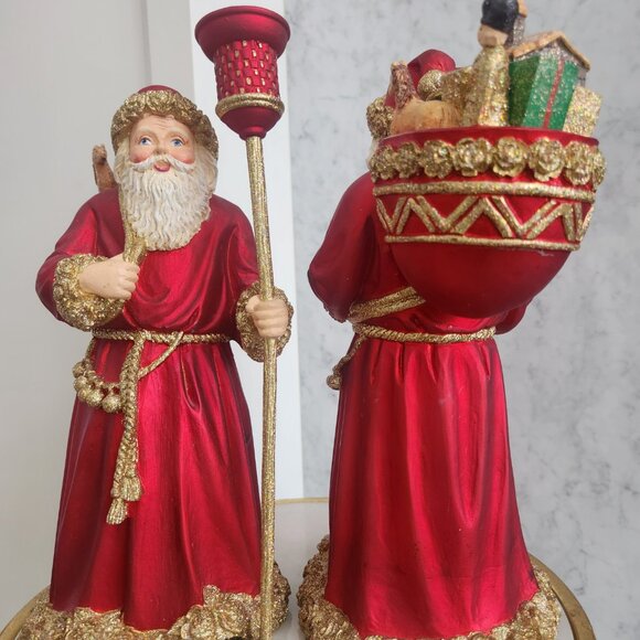 Santa Claus Red W/ Gold Glitter Candlestick Holder Christmas Ornament 12.5"T - Picture 5 of 8